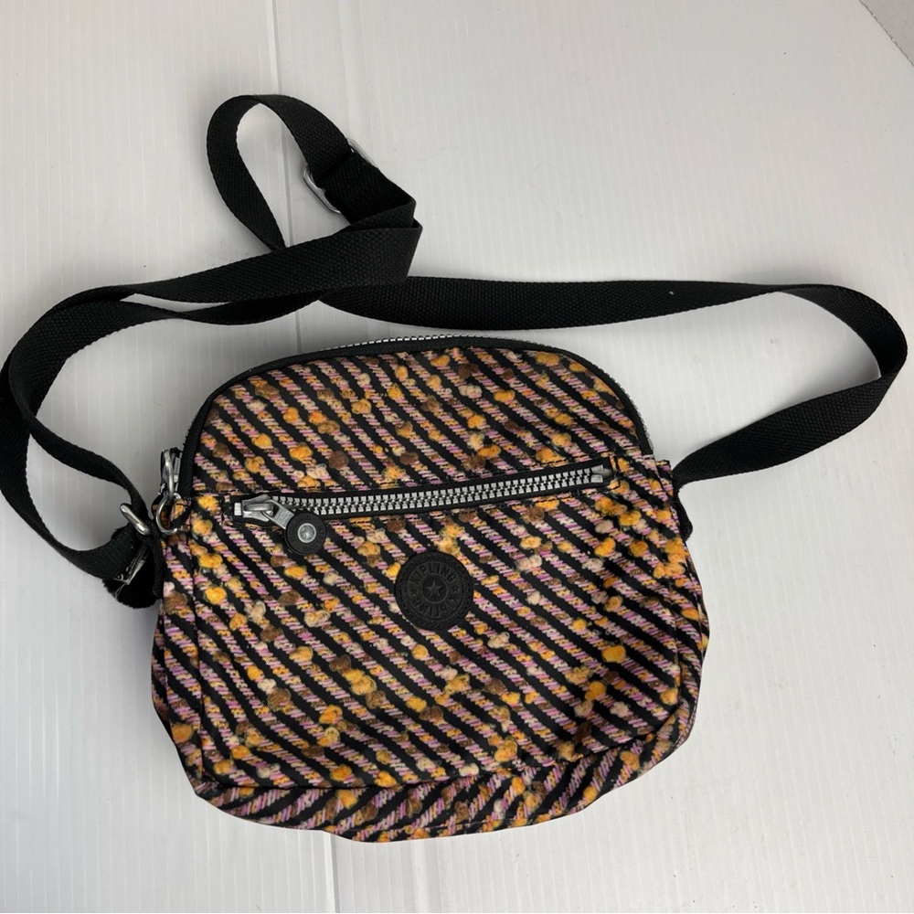 Crossbody Shoulder Bag in Black, Pink & Yellow Pattern